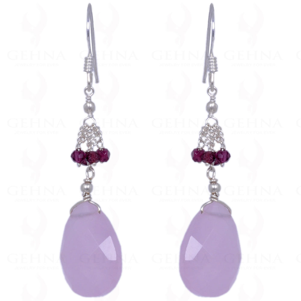 Red Garnet & Rose Quartz Gemstone Earrings Made In 925 Solid Silver ES-1346