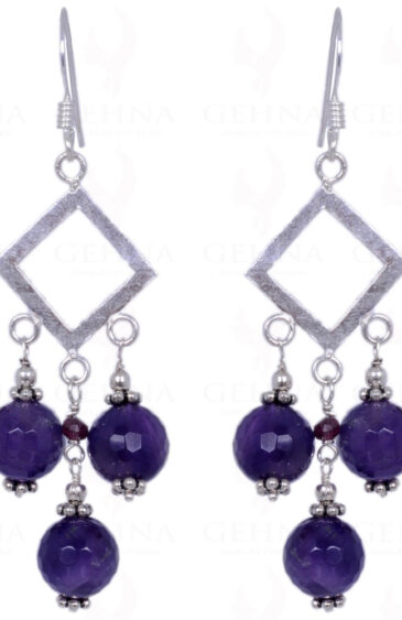 Amethyst & Red Garnet Gemstone Faceted Bead Earrings In .925 Solid Silver ES-1347