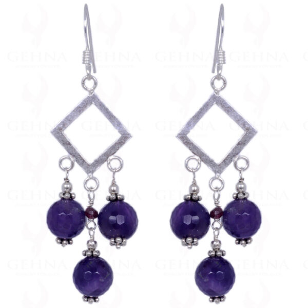 Amethyst & Red Garnet Gemstone Faceted Bead Earrings In .925 Solid Silver ES-1347