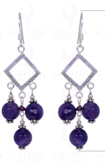 Amethyst & Red Garnet Gemstone Faceted Bead Earrings In .925 Solid Silver ES-1347