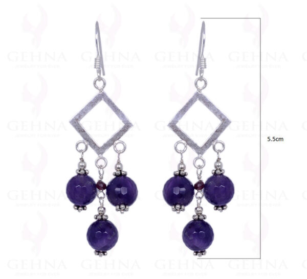 Amethyst & Red Garnet Gemstone Faceted Bead Earrings In .925 Solid Silver ES-1347