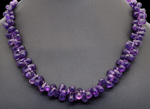 Amethyst Gemstone Teardrop Shaped Bead Strand Necklace NS-1347