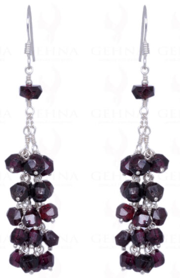 Red Garnet Gemstone Round Bead Earrings Made In .925 Sterling Silver ES-1348