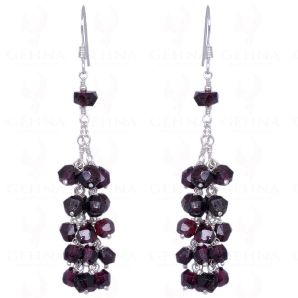 Red Garnet Gemstone Round Bead Earrings Made In .925 Sterling Silver ES-1348