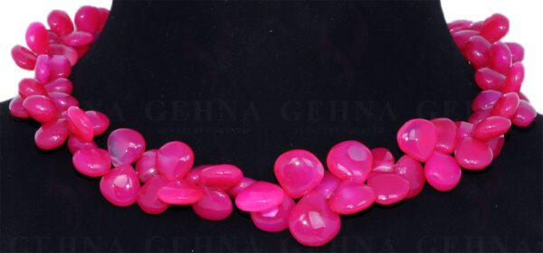 Pink Chalcedony Gemstone Almond Shaped Bead Necklace NS-1348