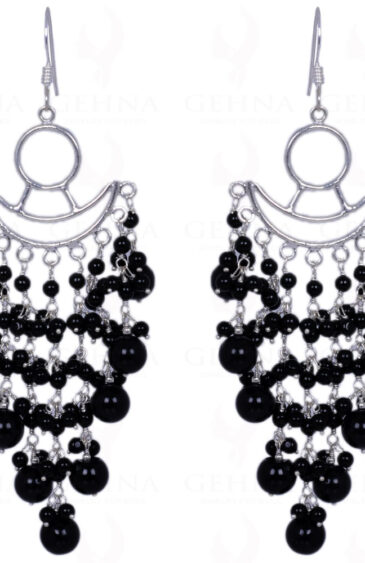 Black Spinel Gemstone Cabochon Bead Earrings Made In .925 Solid Silver ES-1350