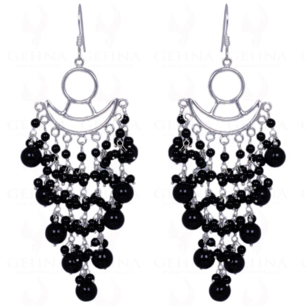 Black Spinel Gemstone Cabochon Bead Earrings Made In .925 Solid Silver ES-1350