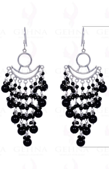 Black Spinel Gemstone Cabochon Bead Earrings Made In .925 Solid Silver ES-1350