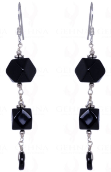 Black Spinel Fancy Shape Bead Earrings Made In .925 Sterling Silver ES-1351