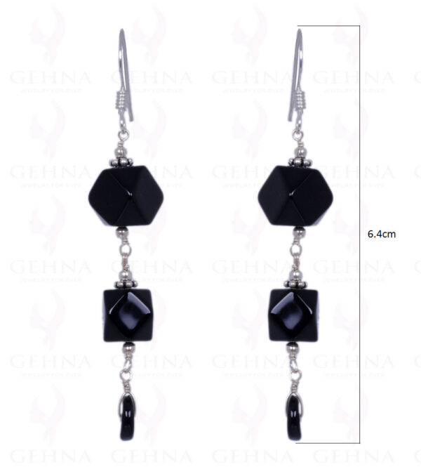 Black Spinel Fancy Shape Bead Earrings Made In .925 Sterling Silver ES-1351