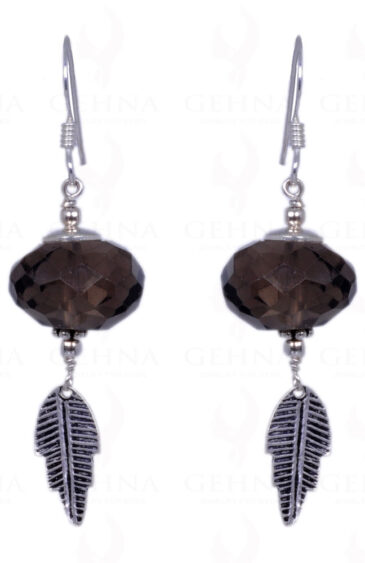 Smoky Topaz Gemstone Faceted Bead Earrings Made In .925 Solid Silver ES-1352