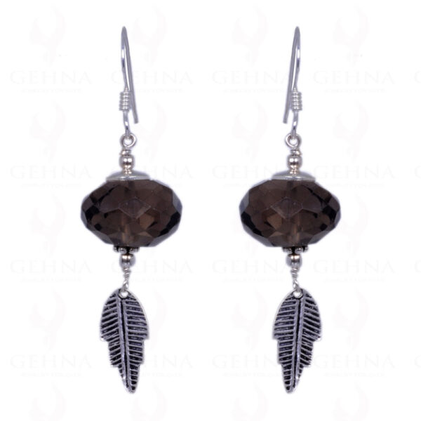 Smoky Topaz Gemstone Faceted Bead Earrings Made In .925 Solid Silver ES-1352