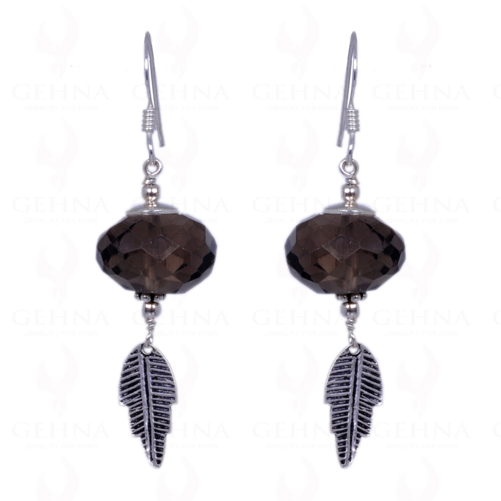 Smoky Topaz Gemstone Faceted Bead Earrings Made In .925 Solid Silver ES-1352