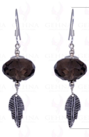 Smoky Topaz Gemstone Faceted Bead Earrings Made In .925 Solid Silver ES-1352