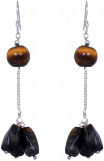 Tiger Eye Gemstone Bead Earrings Made In .925 Solid Silver ES-1353