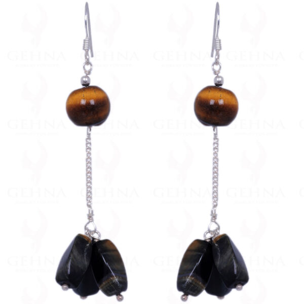 Tiger Eye Gemstone Bead Earrings Made In .925 Solid Silver ES-1353