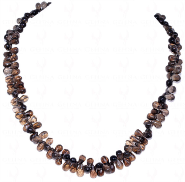 Smoky Quartz Gemstone Teardrop Shaped Bead Strand Necklace NS-1353