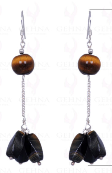 Tiger Eye Gemstone Bead Earrings Made In .925 Solid Silver ES-1353