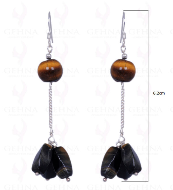 Tiger Eye Gemstone Bead Earrings Made In .925 Solid Silver ES-1353