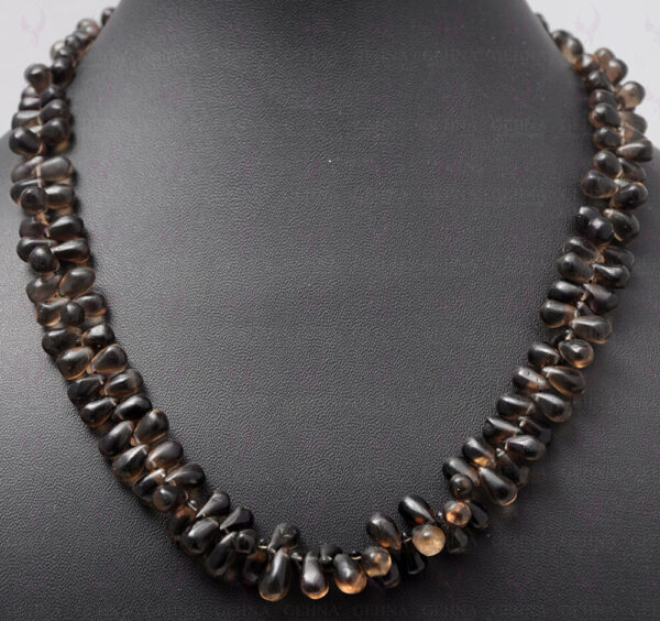 Smoky Quartz Gemstone Teardrop Shaped Bead Strand Necklace NS-1353