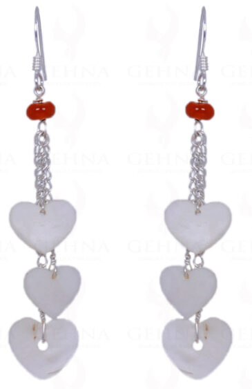Heart Shape Shell Pearl & Carnelian Gemstone Earrings In .925 Silver ES-1355