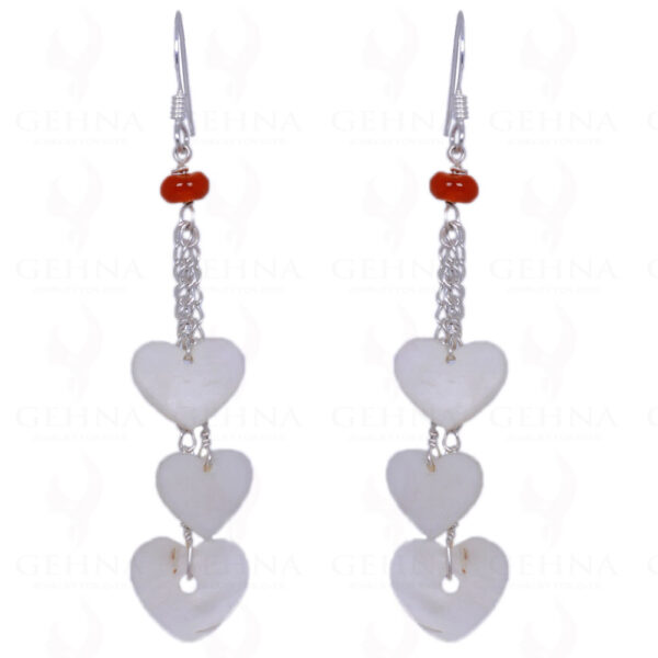 Heart Shape Shell Pearl & Carnelian Gemstone Earrings In .925 Silver ES-1355