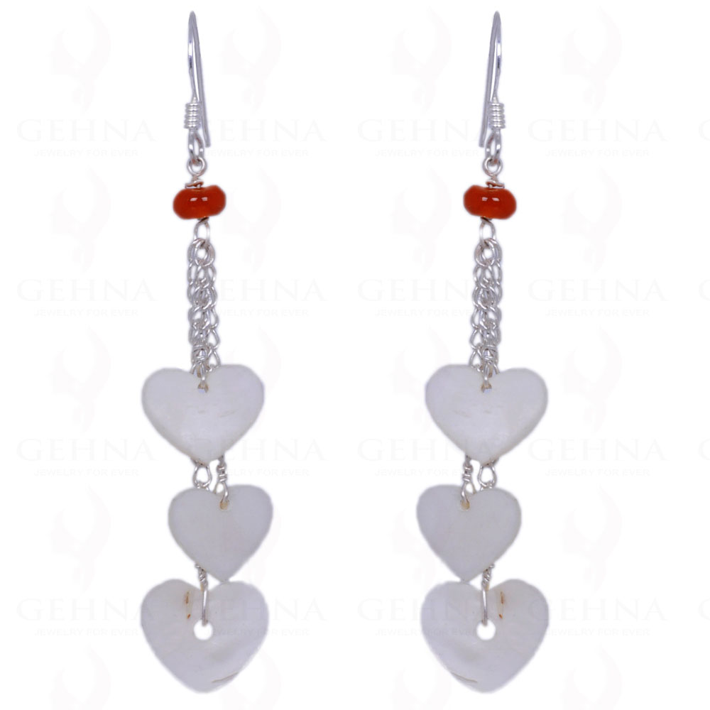 Heart Shape Shell Pearl & Carnelian Gemstone Earrings In .925 Silver ES-1355