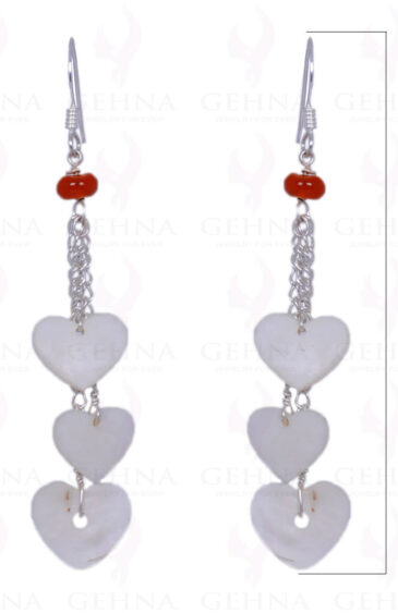 Heart Shape Shell Pearl & Carnelian Gemstone Earrings In .925 Silver ES-1355