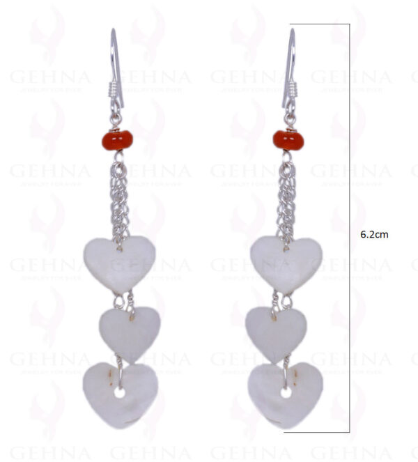 Heart Shape Shell Pearl & Carnelian Gemstone Earrings In .925 Silver ES-1355