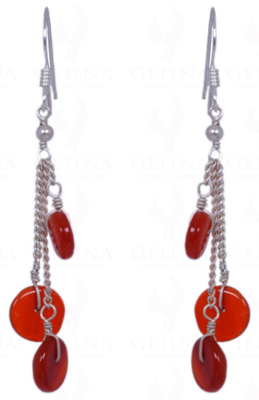 Carnelian Gemstone Button Shape Bead Earrings Made In .925 Solid Silver ES-1356