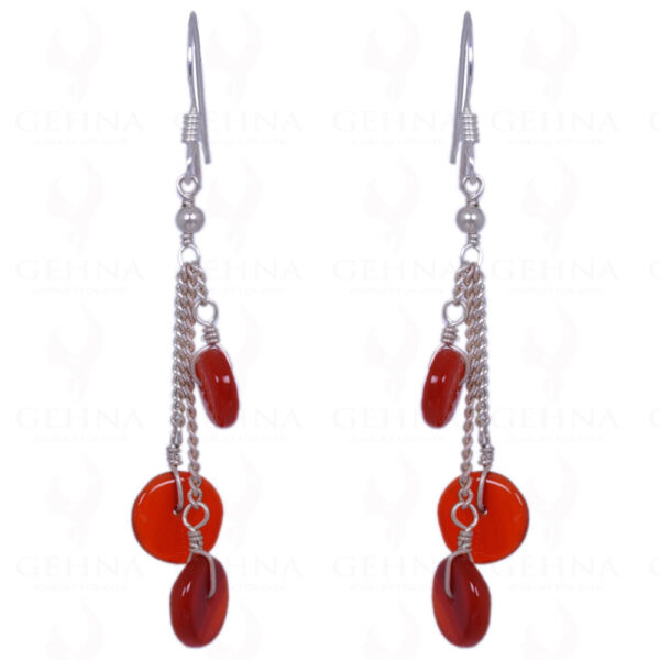 Carnelian Gemstone Button Shape Bead Earrings Made In .925 Solid Silver ES-1356