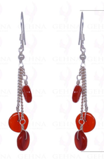 Carnelian Gemstone Button Shape Bead Earrings Made In .925 Solid Silver ES-1356