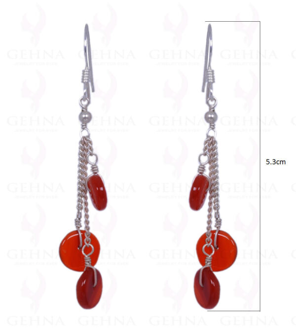 Carnelian Gemstone Button Shape Bead Earrings Made In .925 Solid Silver ES-1356