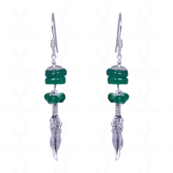 Green Jade Gemstone Cabochon Bead Earrings Made In .925 Solid Silver ES-1357