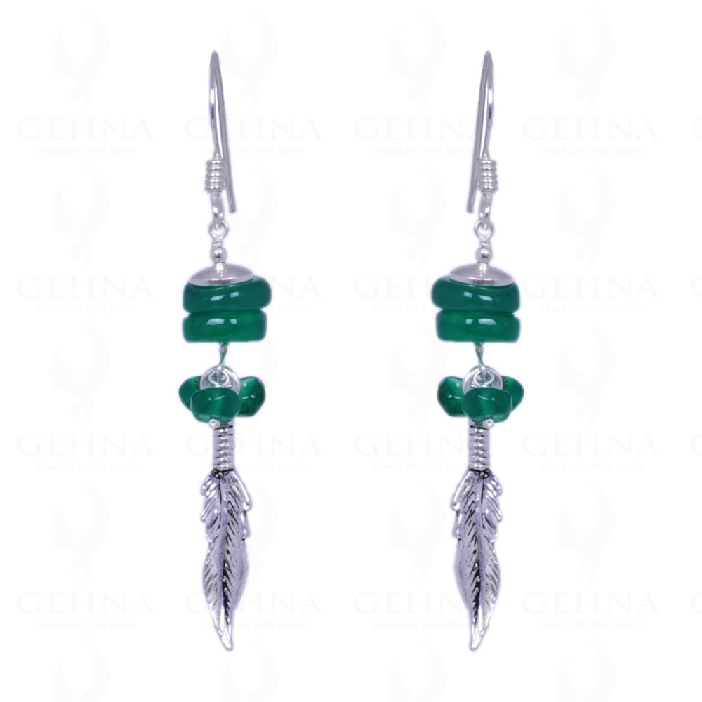 Green Jade Gemstone Cabochon Bead Earrings Made In .925 Solid Silver ES-1357