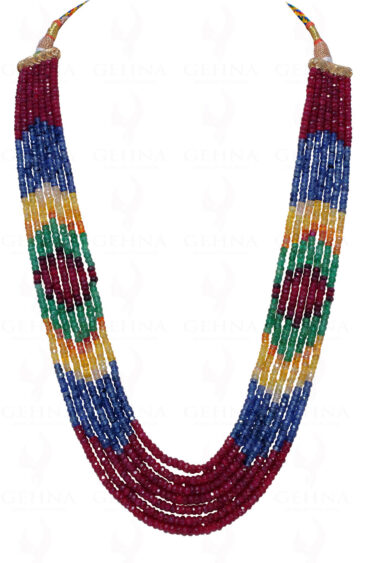 Ruby, Emerald & Sapphire Gemstone Faceted Bead Necklace NP-1357