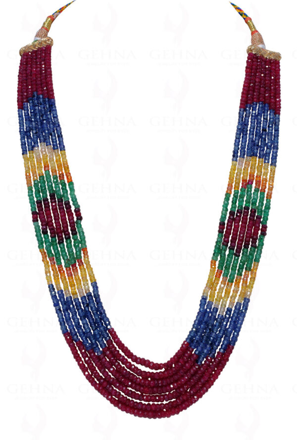 Ruby, Emerald & Sapphire Gemstone Faceted Bead Necklace NP-1357