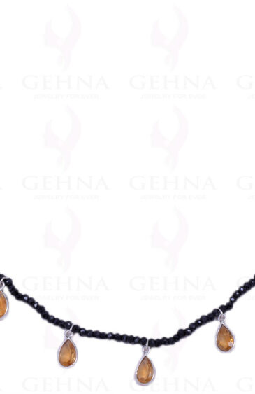 Black Spinel Gemstone Faceted Bead String With Pear Shaped Citrine NS-1357