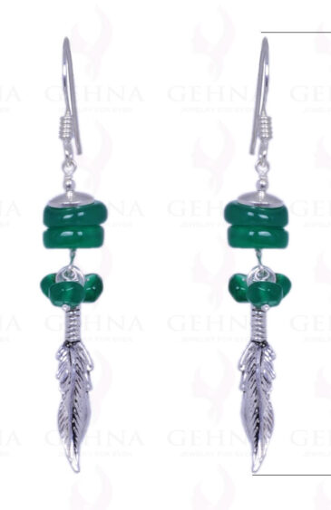 Green Jade Gemstone Cabochon Bead Earrings Made In .925 Solid Silver ES-1357