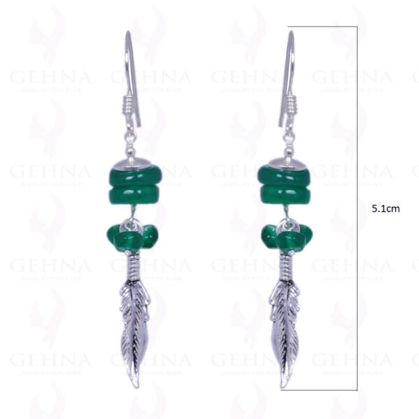 Green Jade Gemstone Cabochon Bead Earrings Made In .925 Solid Silver ES-1357