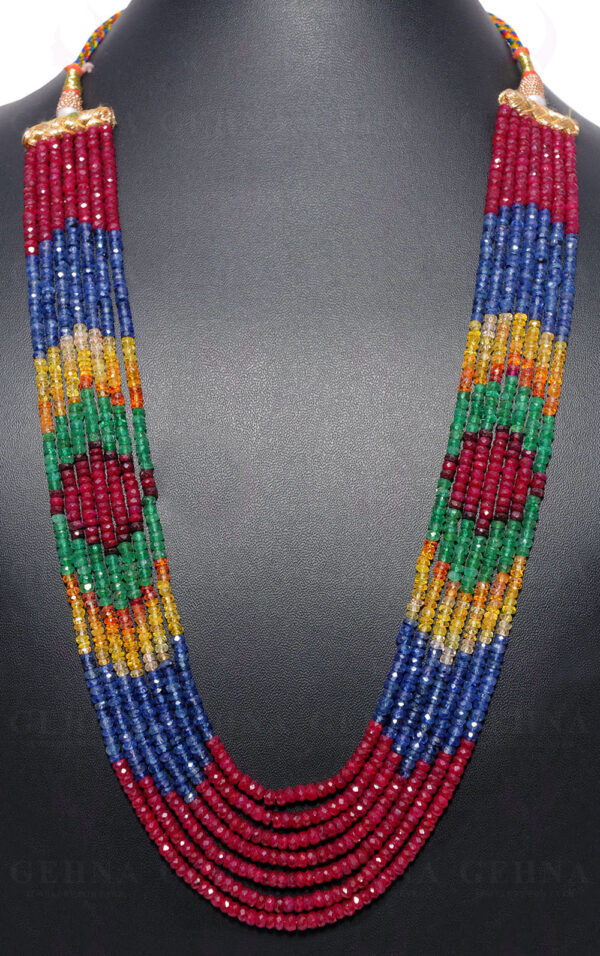 Ruby, Emerald & Sapphire Gemstone Faceted Bead Necklace NP-1357