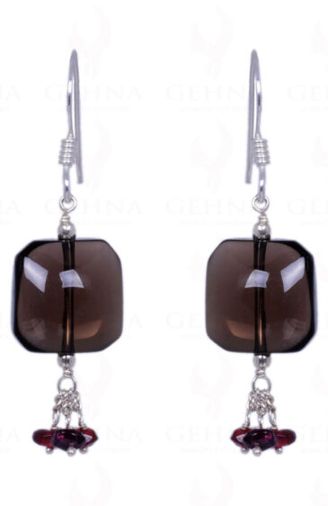 Smoky Topaz & Red Garnet Gemstone Earrings Made In .925 Solid Silver ES-1358