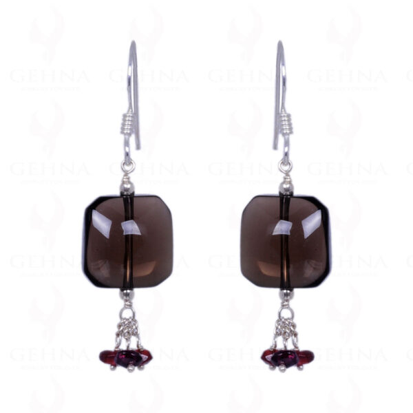 Smoky Topaz & Red Garnet Gemstone Earrings Made In .925 Solid Silver ES-1358