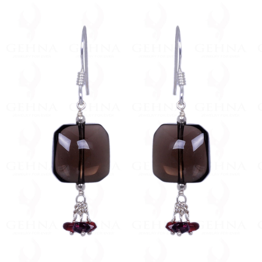 Smoky Topaz & Red Garnet Gemstone Earrings Made In .925 Solid Silver ES-1358