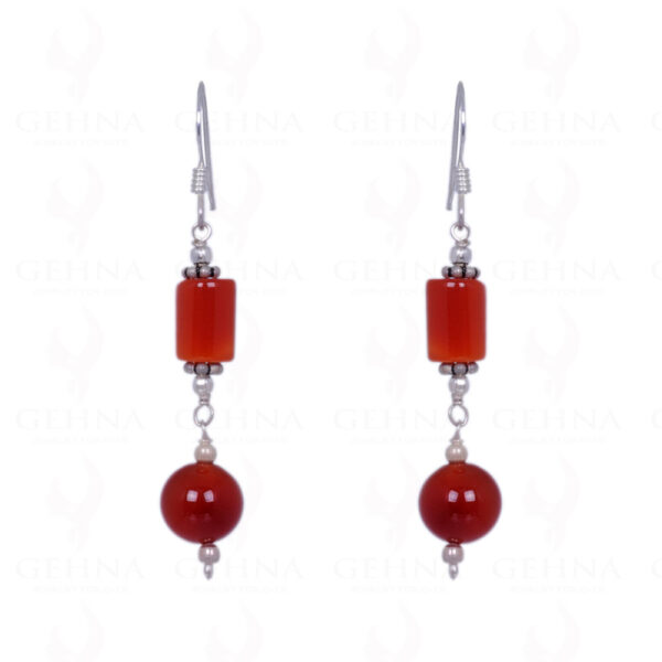 Carnelian Gemstone Bead & Tube Earrings Made In .925 Sterling Silver ES-1359