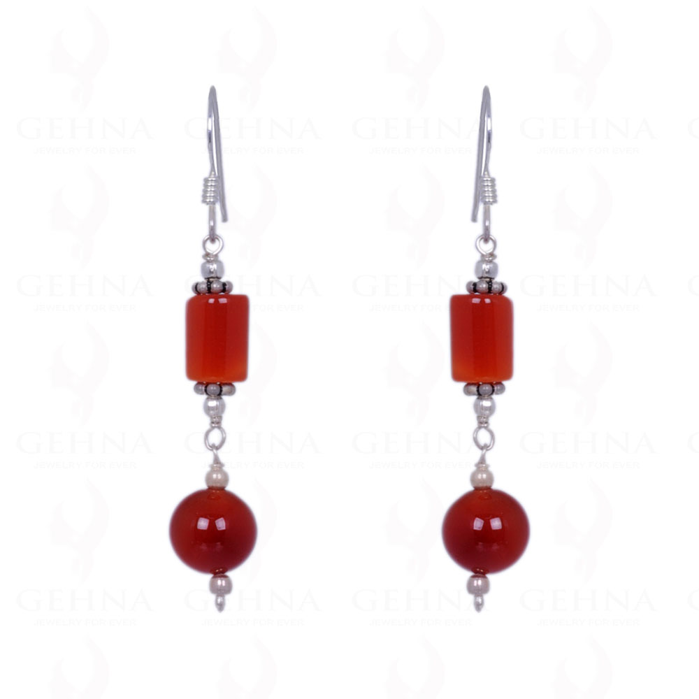 Carnelian Gemstone Bead & Tube Earrings Made In .925 Sterling Silver ES-1359