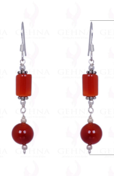 Carnelian Gemstone Bead & Tube Earrings Made In .925 Sterling Silver ES-1359