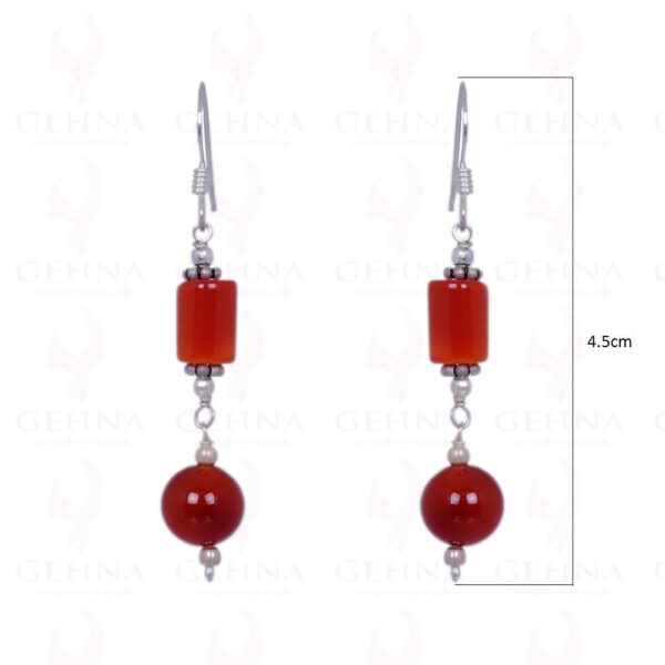 Carnelian Gemstone Bead & Tube Earrings Made In .925 Sterling Silver ES-1359