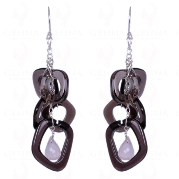 Smoky Topaz & Rose Quartz Gemstone Earrings Made In .925 Solid Silver ES-1360