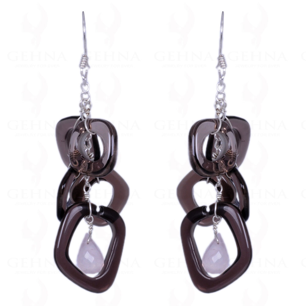 Smoky Topaz & Rose Quartz Gemstone Earrings Made In .925 Solid Silver ES-1360